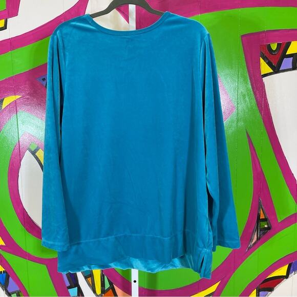 Woman Within, Aqua Blue Velvety Long Sleeve Shirt. Size 1X. Excellent condition! - Picture 5 of 5
